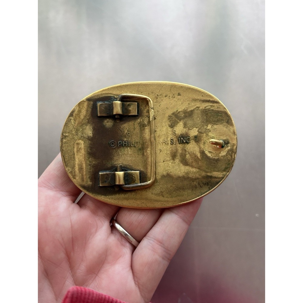 Vintage Brass Marlboro 1980s 1987 Buttrocker Cowboy Western Longhorn Belt Buckle - Picture 3 of 5